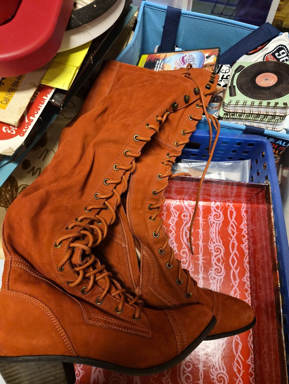 Women's Tall Lace-Up Suede Boots - Rust Red